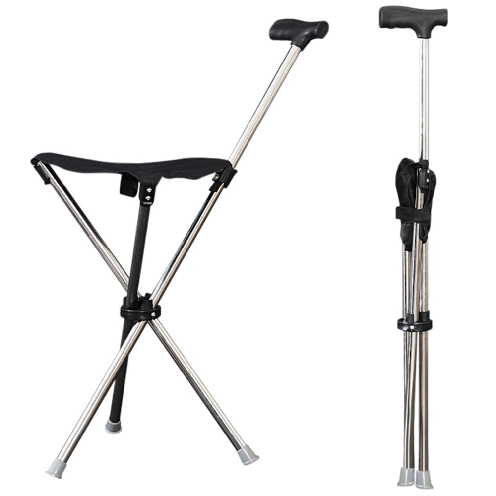 Foldable Walking Stick Stool with Seat