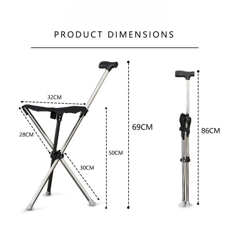 Foldable Walking Stick Stool with Seat