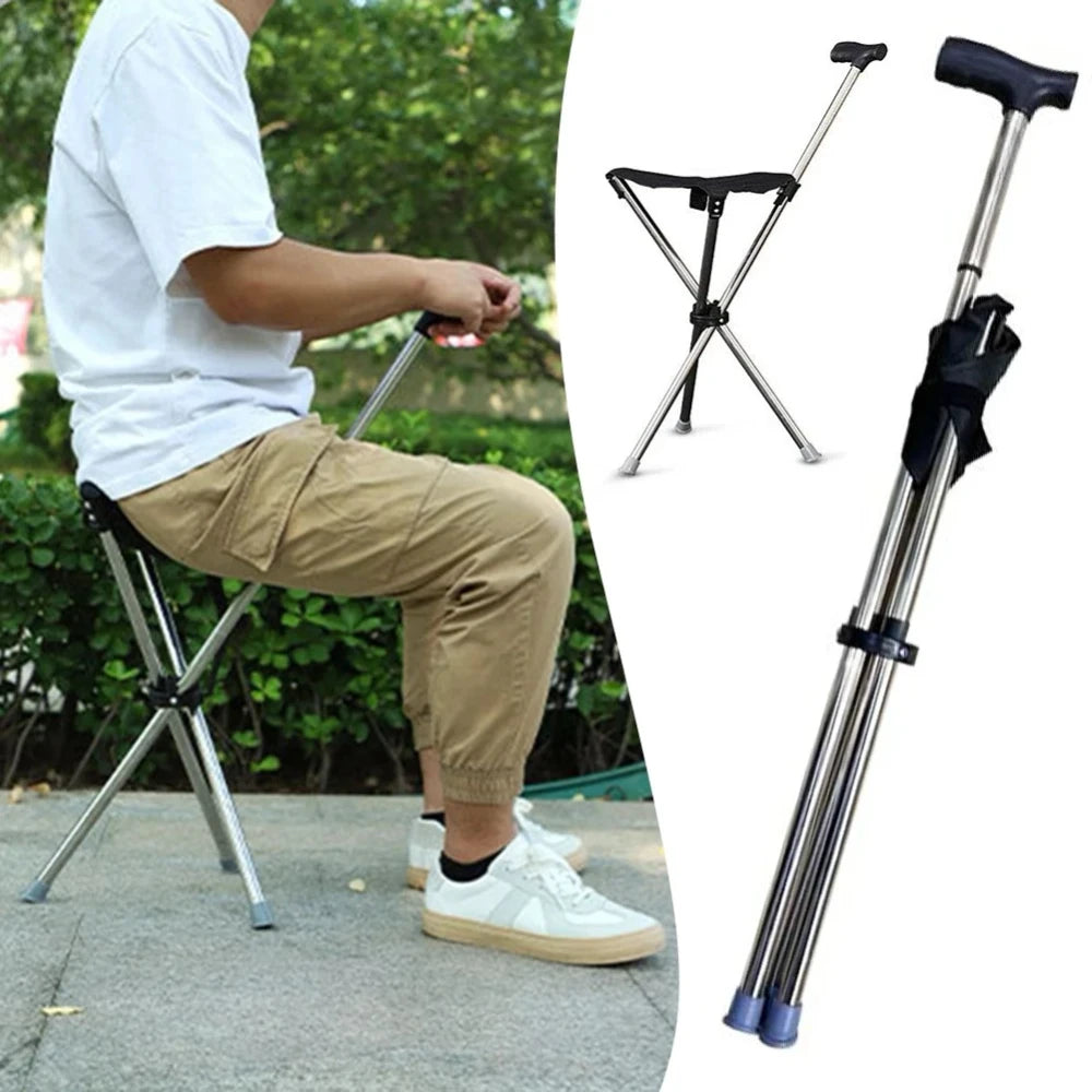Foldable Walking Stick Stool with Seat