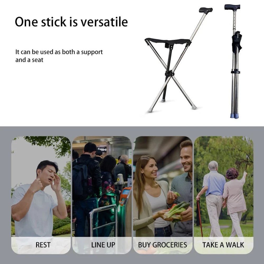 Foldable Walking Stick Stool with Seat