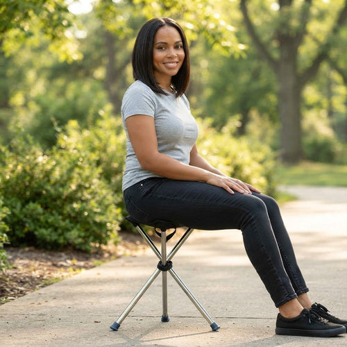 Foldable Walking Stick Stool with Seat