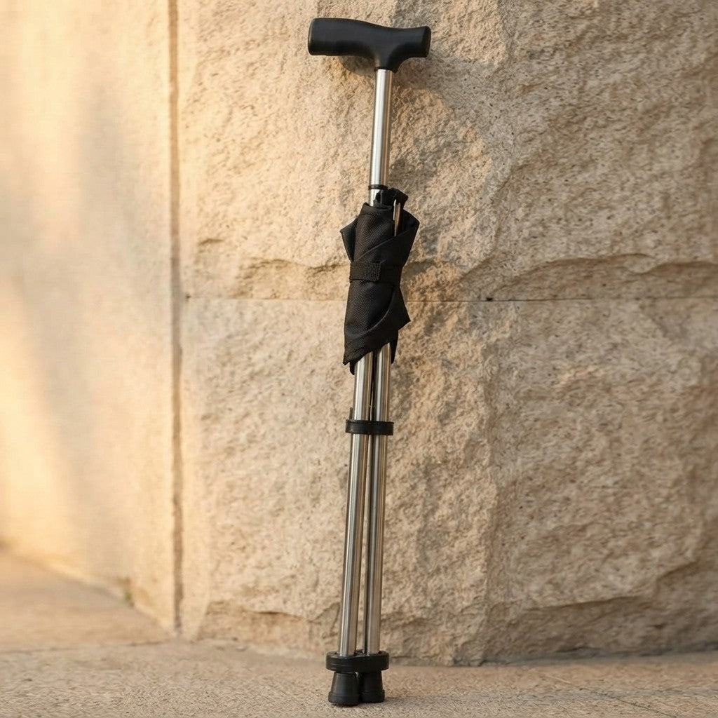 Foldable Walking Stick Stool with Seat